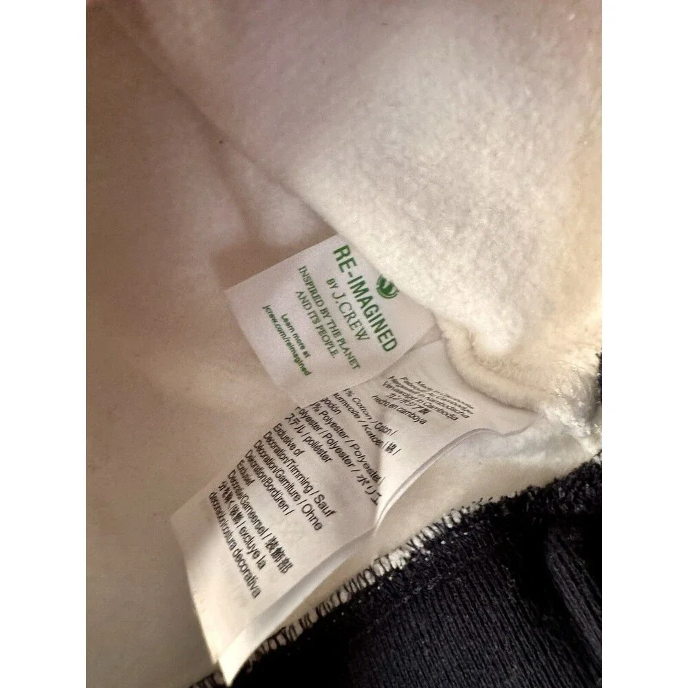 J Crew Heritage White Fleece Sweatshirt with Jacquard Rib Trim